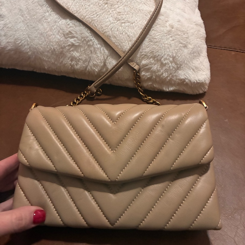 Quince Beige Chevron Shoulder Bag